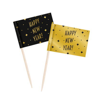 Cocktailprikkers Happy New Year 6,5cm 50st van Paper Dreams koop je bij Partywinkel