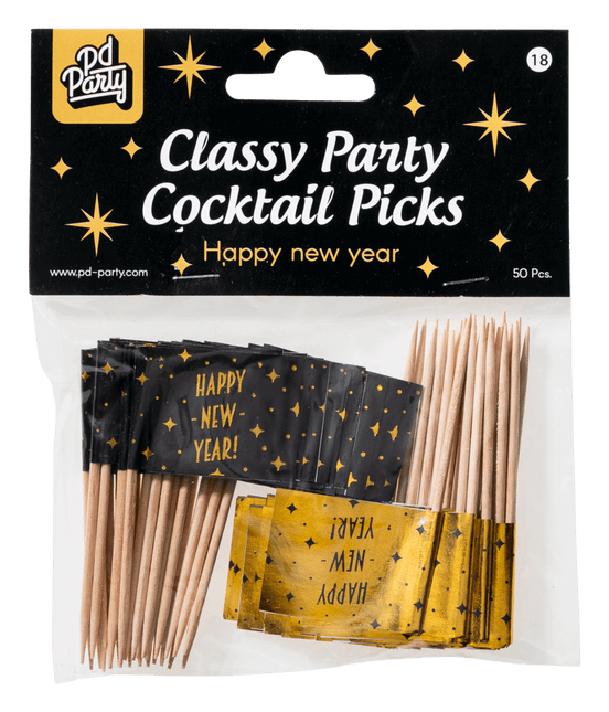 Cocktailprikkers Happy New Year 6,5cm 50st van Paper Dreams koop je bij Partywinkel