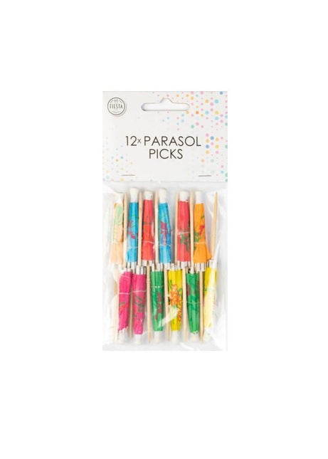 Cocktailprikkers Parasol Gekleurd 8cm 12st van WeFiesta koop je bij Partywinkel