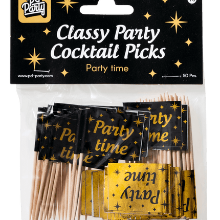 Cocktailprikkers Party Time 6,5cm 50st van Paper Dreams koop je bij Partywinkel