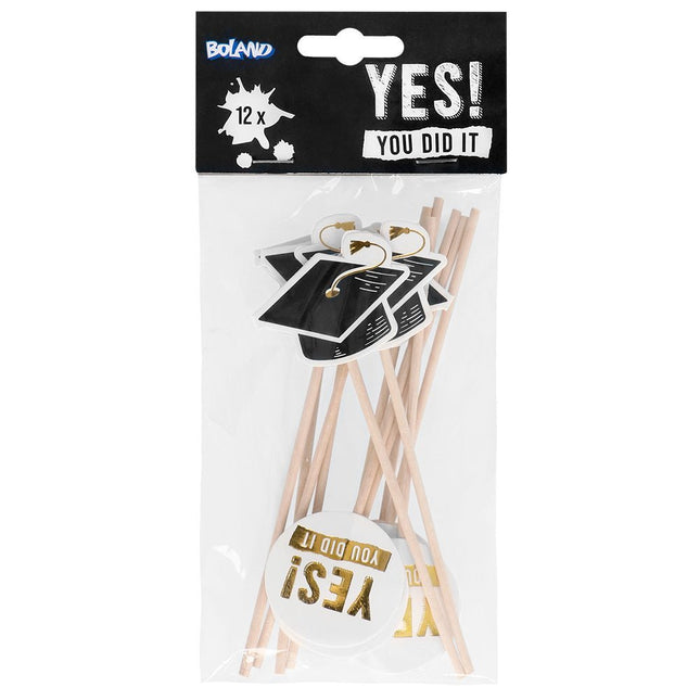 Cocktailprikkers Yes You Did It 12cm 12st van Boland koop je bij Partywinkel