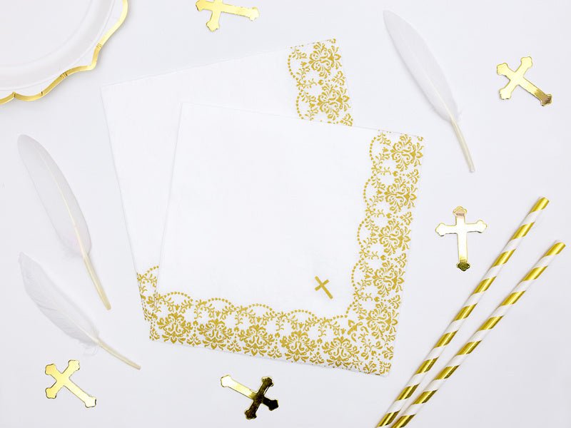 Communie Servetten Kruis Goud 33cm 20st van Partydeco koop je bij Partywinkel