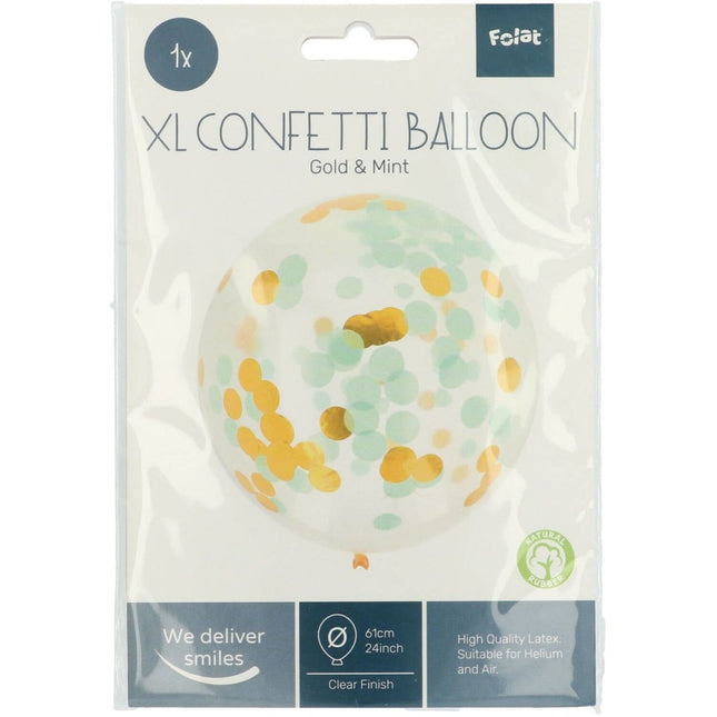 Confetti Ballon Blauw Goud 61cm van Folat koop je bij Partywinkel