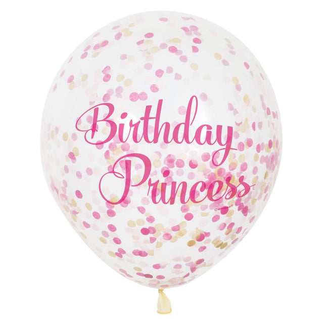 Confetti Ballonnen Birthday Princess 30cm 6st van Unique koop je bij Partywinkel