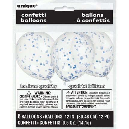 Confetti Ballonnen Blauw 30cm 6st van Unique koop je bij Partywinkel