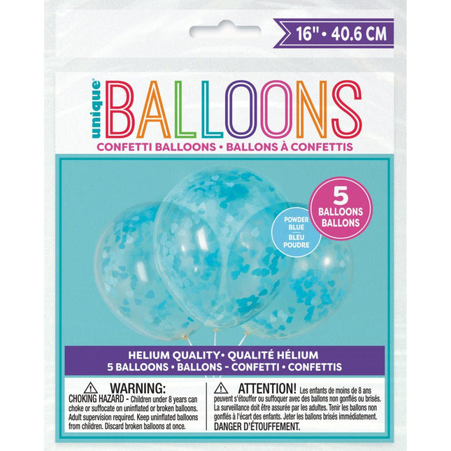 Confetti Ballonnen Blauw Hart 40cm 5st van Unique koop je bij Partywinkel