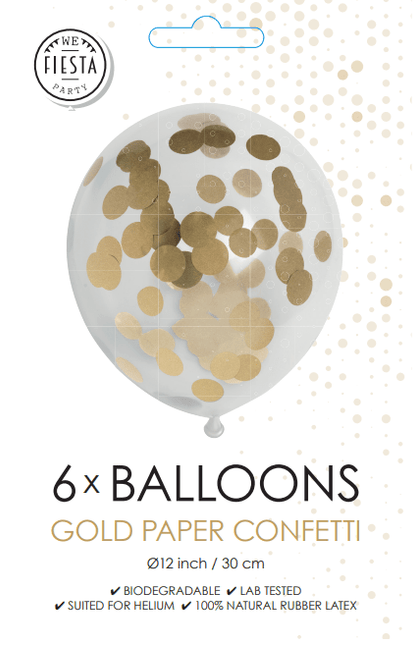 Confetti Ballonnen Goud 30cm 6st van WeFiesta koop je bij Partywinkel
