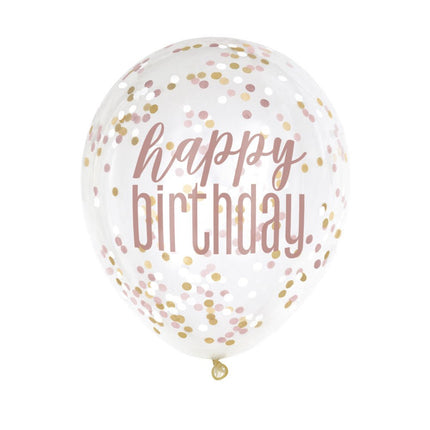 Confetti Ballonnen Happy Birthday Rose Goud 45cm 6st van Unique koop je bij Partywinkel