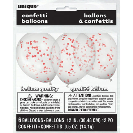 Confetti Ballonnen Rood 40cm 6st van Unique koop je bij Partywinkel