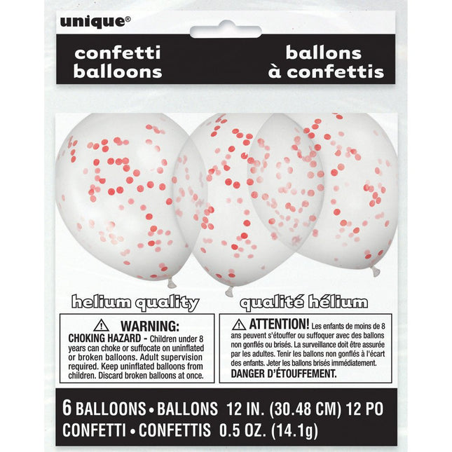 Confetti Ballonnen Rood 40cm 6st van Unique koop je bij Partywinkel