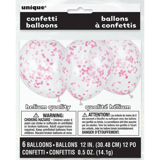 Confetti Ballonnen Roze 40cm 6st van Unique koop je bij Partywinkel