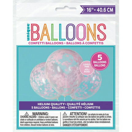 Confetti Ballonnen Roze Hart 40cm 5st van Unique koop je bij Partywinkel