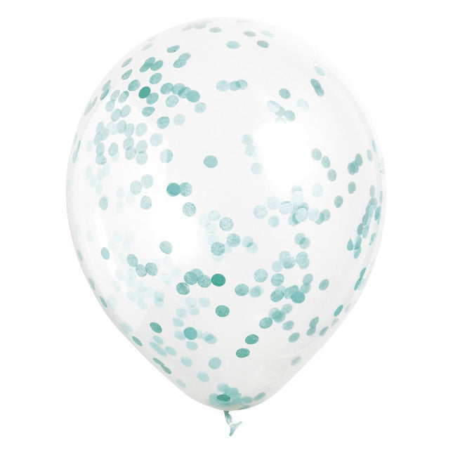 Confetti Ballonnen Turquoise 40cm 6st van Unique koop je bij Partywinkel