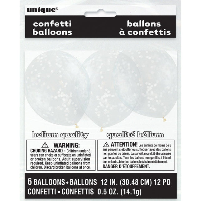 Confetti Ballonnen Wit 30,5cm 6st van Unique koop je bij Partywinkel