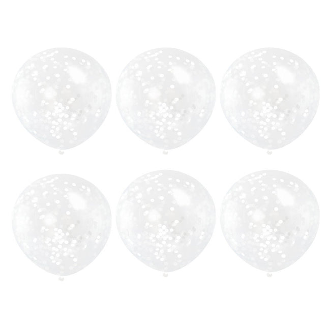 Confetti Ballonnen Wit 30,5cm 6st van Unique koop je bij Partywinkel