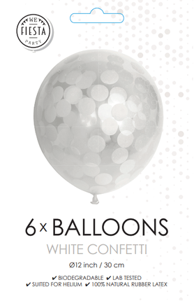 Confetti Ballonnen Wit 30cm 6st van WeFiesta koop je bij Partywinkel
