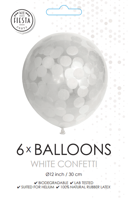 Confetti Ballonnen Wit 30cm 6st van WeFiesta koop je bij Partywinkel