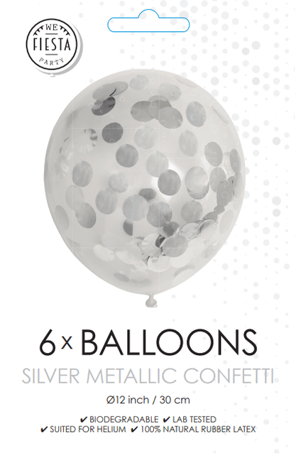 Confetti Ballonnen Zilver 30cm 6st van WeFiesta koop je bij Partywinkel