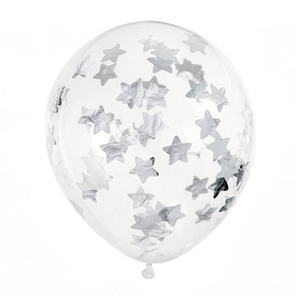 Confetti Ballonnen Zilveren Sterren 30cm 6st van Partydeco koop je bij Partywinkel
