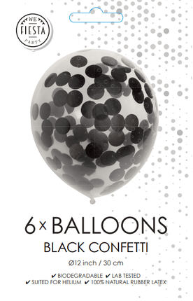 Confetti Ballonnen Zwart 30cm 6st van WeFiesta koop je bij Partywinkel