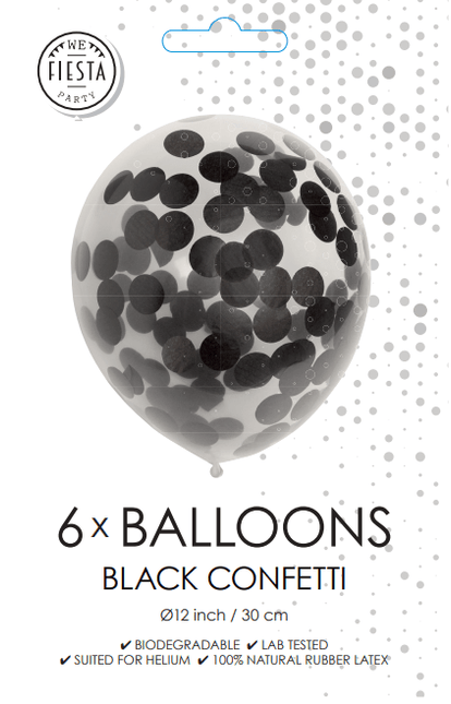 Confetti Ballonnen Zwart 30cm 6st van WeFiesta koop je bij Partywinkel