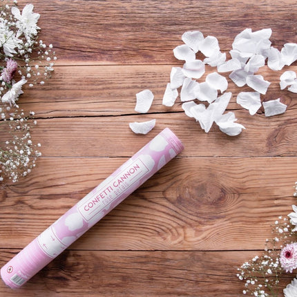 Confetti Kanon Witte Rozenblaadjes 60cm van Partydeco koop je bij Partywinkel