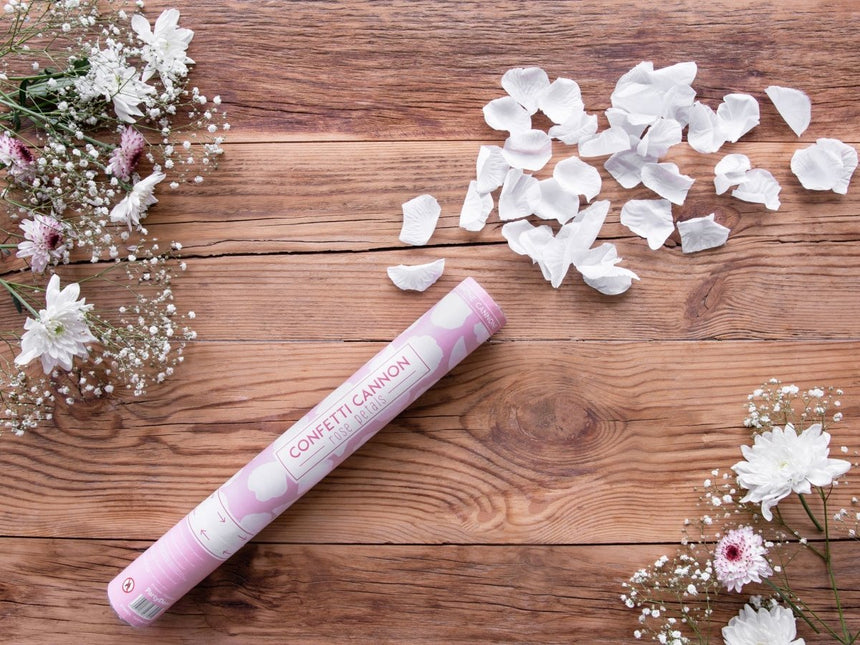 Confetti Kanon Witte Rozenblaadjes 60cm van Partydeco koop je bij Partywinkel