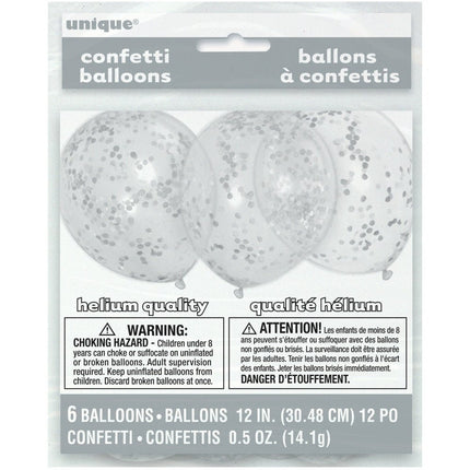 Confettti Ballonnen Zilver 30cm 6st van Unique koop je bij Partywinkel