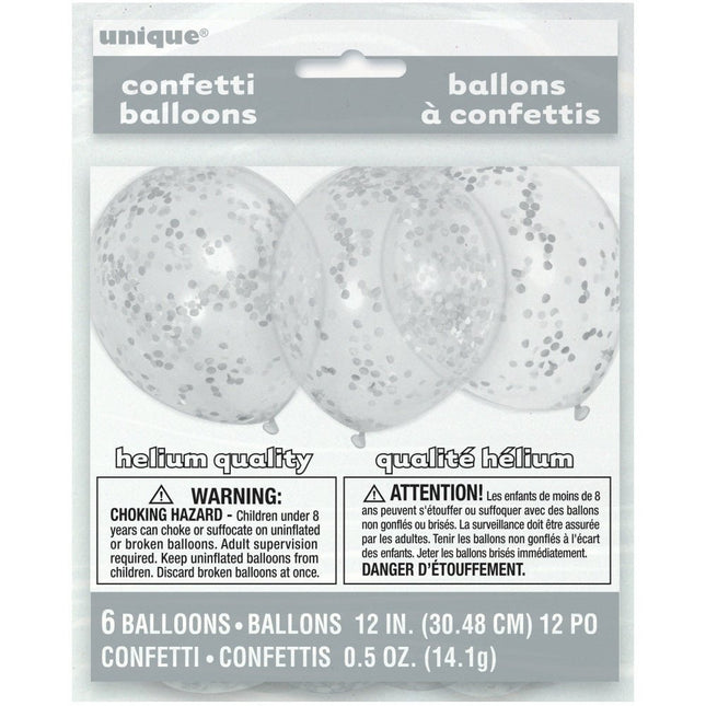 Confettti Ballonnen Zilver 30cm 6st van Unique koop je bij Partywinkel