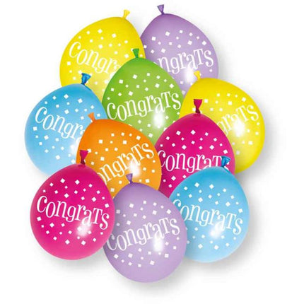 Congrats Ballonnen Gekleurd 23cm 10st van Unique koop je bij Partywinkel