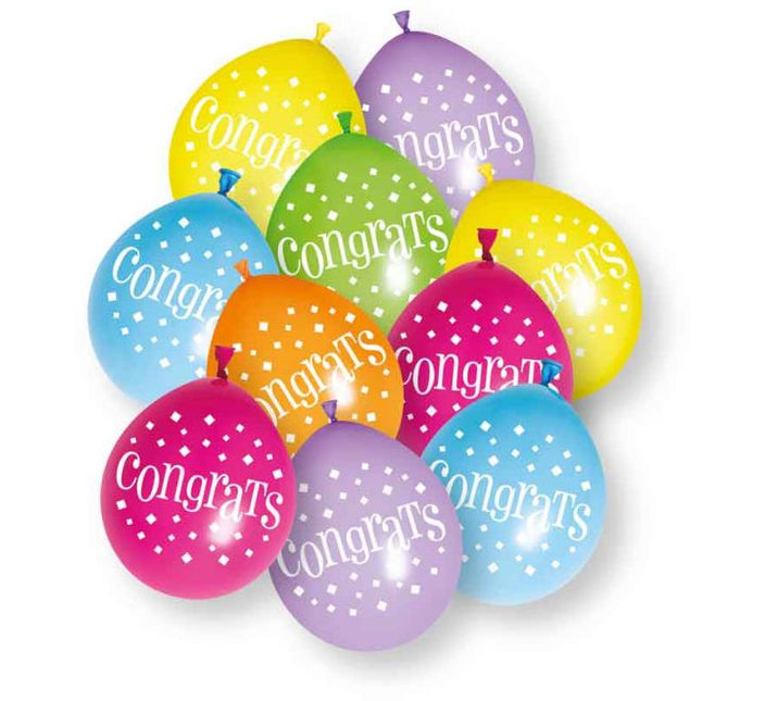 Congrats Ballonnen Gekleurd 23cm 10st van Unique koop je bij Partywinkel