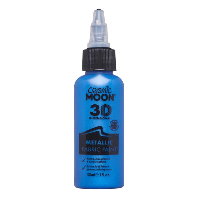 Cosmic Moon Metallic Fabric Paint Blue 30ml van Moon Creations koop je bij Partywinkel