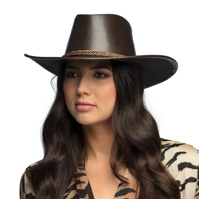 Cowboy Hoed Bruin Met Touw van Boland koop je bij Partywinkel