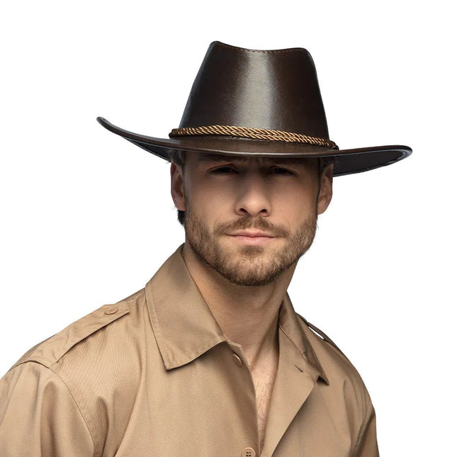Cowboy Hoed Bruin Met Touw van Boland koop je bij Partywinkel