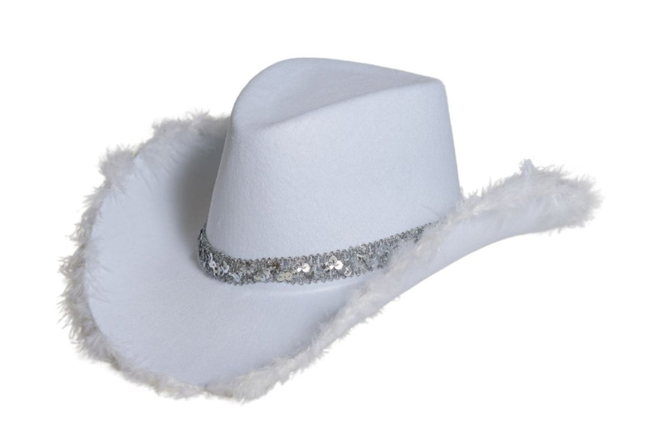 Cowboy Hoed Glitter met Bont Wit van Partychimp koop je bij Partywinkel