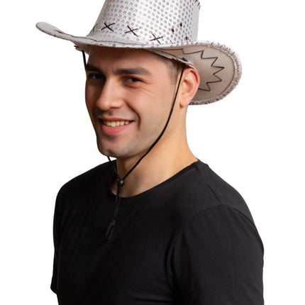 Cowboy Hoed Pailletten Zilver van Partychimp koop je bij Partywinkel