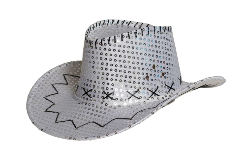 Cowboy Hoed Pailletten Zilver van Partychimp koop je bij Partywinkel