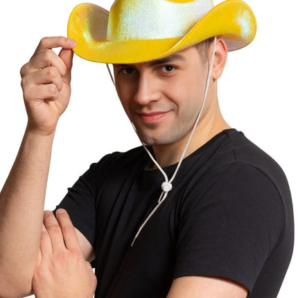 Cowboy Hoed Shiny Goud van Partychimp koop je bij Partywinkel