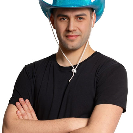 Cowboy Hoed Shiny Turquoise van Partychimp koop je bij Partywinkel