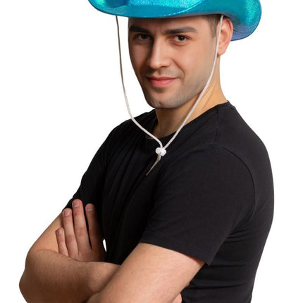 Cowboy Hoed Shiny Turquoise van Partychimp koop je bij Partywinkel