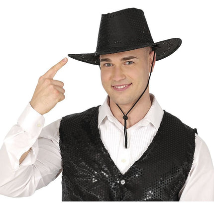 Cowboy Hoed Zwart Pailletten van Fiestas Guirca koop je bij Partywinkel