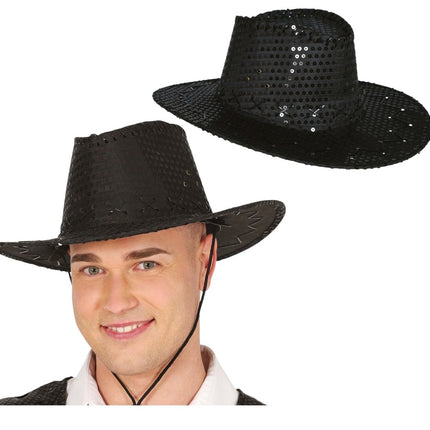 Cowboy Hoed Zwart Pailletten van Fiestas Guirca koop je bij Partywinkel