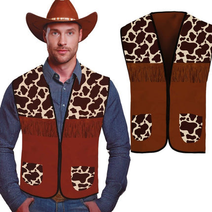 Cowboy Vest Bruin Heren Koeienprint van Fiestas Guirca koop je bij Partywinkel