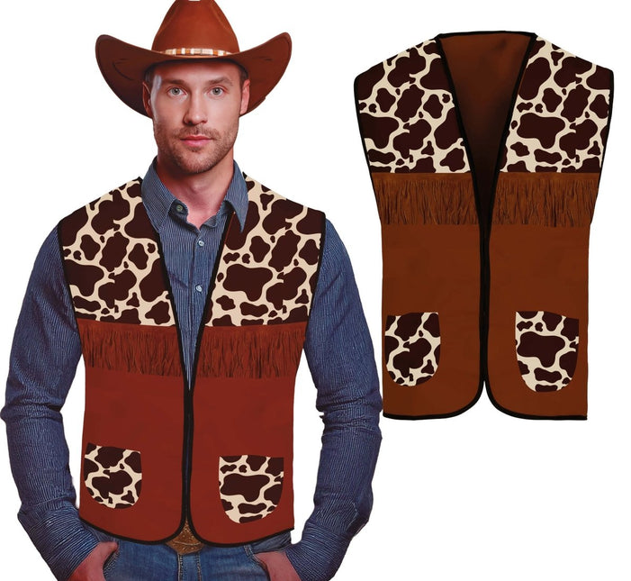 Cowboy Vest Bruin Heren Koeienprint van Fiestas Guirca koop je bij Partywinkel