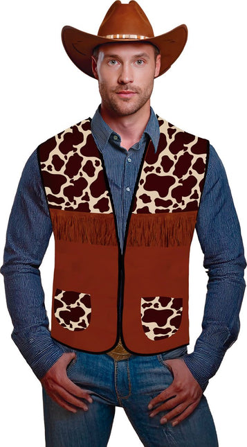 Cowboy Vest Bruin Heren Koeienprint van Fiestas Guirca koop je bij Partywinkel