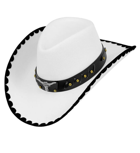 COWBOYHOED MET STIER, WIT VILT van Widmann koop je bij Partywinkel