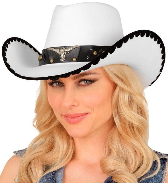 COWBOYHOED MET STIER, WIT VILT van Widmann koop je bij Partywinkel