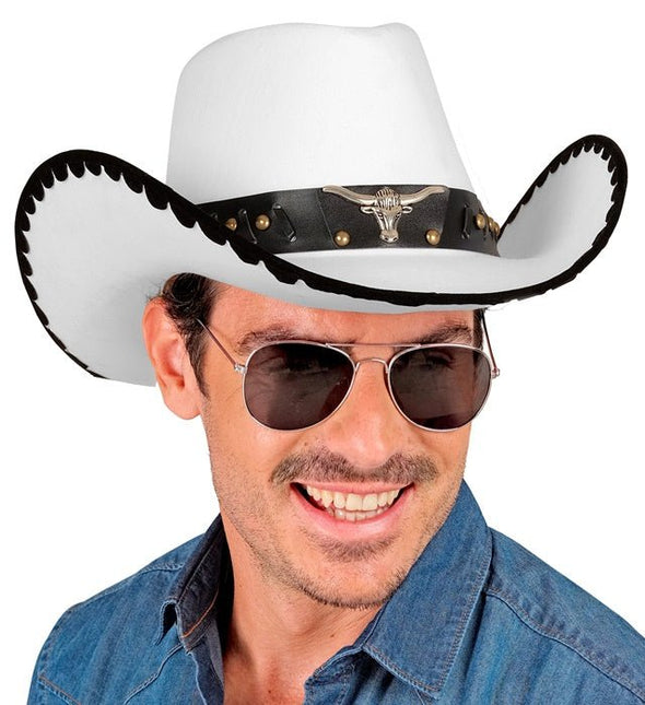 COWBOYHOED MET STIER, WIT VILT van Widmann koop je bij Partywinkel