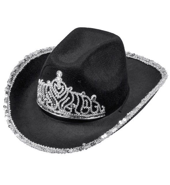 Cowboyhoed Partygirl Met Tiara Zwart van Widmann koop je bij Partywinkel