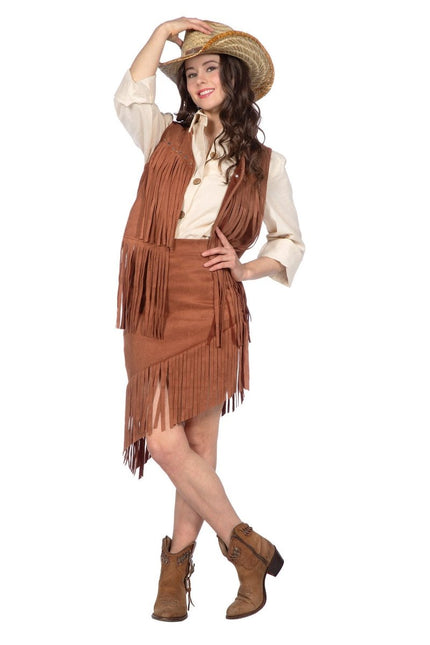 Cowgirl Kostuum Bruin Dames 2 delig van Wilbers & Wilbers koop je bij Partywinkel